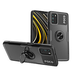 Funda Silicona Ultrafina Carcasa Transparente con Magnetico Anillo de dedo Soporte ZL1 para Xiaomi Poco M3 Negro