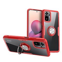 Funda Silicona Ultrafina Carcasa Transparente con Magnetico Anillo de dedo Soporte ZL1 para Xiaomi Redmi Note 10 4G Rojo