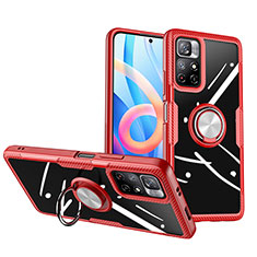 Funda Silicona Ultrafina Carcasa Transparente con Magnetico Anillo de dedo Soporte ZL1 para Xiaomi Redmi Note 11 5G Rojo