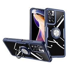 Funda Silicona Ultrafina Carcasa Transparente con Magnetico Anillo de dedo Soporte ZL1 para Xiaomi Redmi Note 11 Pro+ Plus 5G Plata y Azul