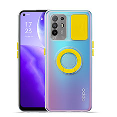 Funda Silicona Ultrafina Carcasa Transparente con Soporte para Oppo F19 Pro+ Plus 5G Amarillo