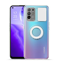 Funda Silicona Ultrafina Carcasa Transparente con Soporte para Oppo F19 Pro+ Plus 5G Blanco