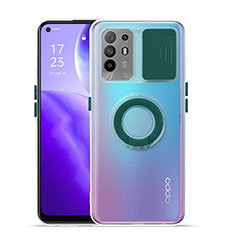 Funda Silicona Ultrafina Carcasa Transparente con Soporte para Oppo Reno5 Z 5G Verde