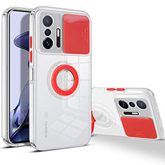Funda Silicona Ultrafina Carcasa Transparente con Soporte para Xiaomi Mi 11T 5G Rojo