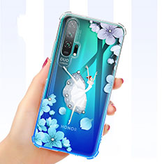 Funda Silicona Ultrafina Carcasa Transparente Flores K01 para Huawei Honor 20 Pro Cian