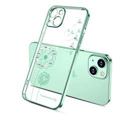 Funda Silicona Ultrafina Carcasa Transparente Flores para Apple iPhone 13 Mini Verde