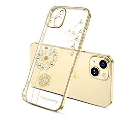 Funda Silicona Ultrafina Carcasa Transparente Flores para Apple iPhone 13 Oro