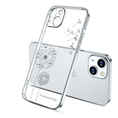 Funda Silicona Ultrafina Carcasa Transparente Flores para Apple iPhone 13 Plata