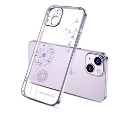 Funda Silicona Ultrafina Carcasa Transparente Flores para Apple iPhone 14 Morado