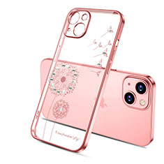 Funda Silicona Ultrafina Carcasa Transparente Flores para Apple iPhone 15 Plus Oro Rosa