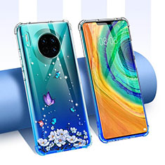 Funda Silicona Ultrafina Carcasa Transparente Flores para Huawei Mate 30 Pro Azul