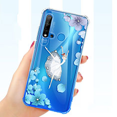 Funda Silicona Ultrafina Carcasa Transparente Flores para Huawei Nova 5i Azul