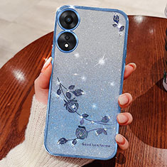 Funda Silicona Ultrafina Carcasa Transparente Flores para Oppo A38 Azul