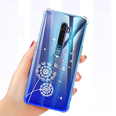 Funda Silicona Ultrafina Carcasa Transparente Flores para Oppo Reno2 Azul