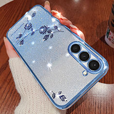 Funda Silicona Ultrafina Carcasa Transparente Flores para Samsung Galaxy S23 Plus 5G Azul