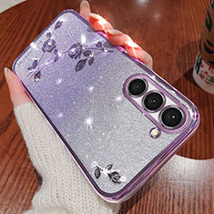 Funda Silicona Ultrafina Carcasa Transparente Flores para Samsung Galaxy S25 5G Morado