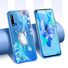 Funda Silicona Ultrafina Carcasa Transparente Flores T01 para Huawei Nova 5i Azul