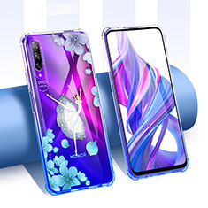 Funda Silicona Ultrafina Carcasa Transparente Flores T01 para Huawei P Smart Pro (2019) Azul