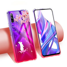 Funda Silicona Ultrafina Carcasa Transparente Flores T01 para Huawei P Smart Pro (2019) Rojo