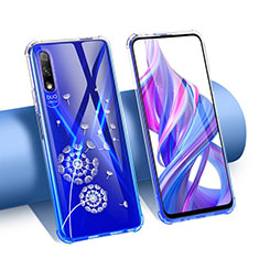 Funda Silicona Ultrafina Carcasa Transparente Flores T01 para Huawei P Smart Z (2019) Azul