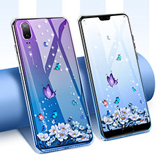 Funda Silicona Ultrafina Carcasa Transparente Flores T01 para Huawei P20 Morado