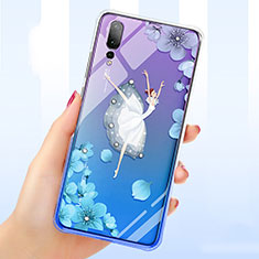 Funda Silicona Ultrafina Carcasa Transparente Flores T01 para Huawei P20 Pro Azul