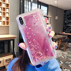 Funda Silicona Ultrafina Carcasa Transparente Flores T02 para Apple iPhone XR Oro Rosa