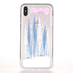 Funda Silicona Ultrafina Carcasa Transparente Flores T08 para Apple iPhone Xs Azul