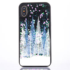 Funda Silicona Ultrafina Carcasa Transparente Flores T09 para Apple iPhone X Azul Cielo