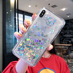 Funda Silicona Ultrafina Carcasa Transparente Flores T14 para Apple iPhone X Azul Cielo