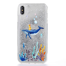 Funda Silicona Ultrafina Carcasa Transparente Flores T17 para Apple iPhone X Azul