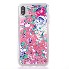 Funda Silicona Ultrafina Carcasa Transparente Flores T18 para Apple iPhone X Oro Rosa