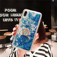 Funda Silicona Ultrafina Carcasa Transparente Flores T25 para Apple iPhone XR Azul