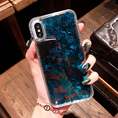 Funda Silicona Ultrafina Carcasa Transparente Flores T26 para Apple iPhone X Azul