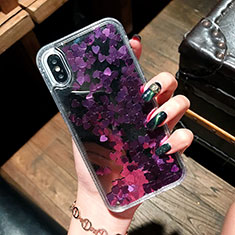 Funda Silicona Ultrafina Carcasa Transparente Flores T26 para Apple iPhone Xs Max Morado