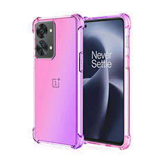 Funda Silicona Ultrafina Carcasa Transparente Gradiente para OnePlus Nord 2T 5G Rosa Roja