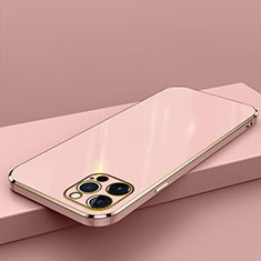 Funda Silicona Ultrafina Goma Carcasa S04 para Apple iPhone 13 Pro Max Oro Rosa