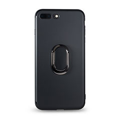 Funda Silicona Ultrafina Goma con Anillo de dedo Soporte para Apple iPhone 7 Plus Negro