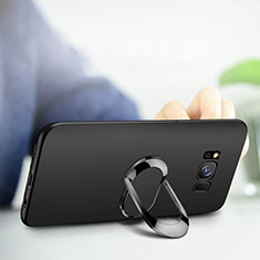 Funda Silicona Ultrafina Goma con Anillo de dedo Soporte para Samsung Galaxy S8 Negro
