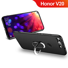 Funda Silicona Ultrafina Goma con Magnetico Anillo de dedo Soporte R01 para Huawei Honor V20 Negro