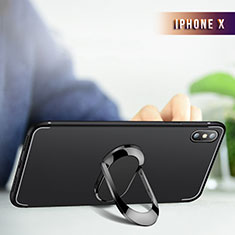 Funda Silicona Ultrafina Transparente con Anillo de dedo Soporte R01 para Apple iPhone X Negro