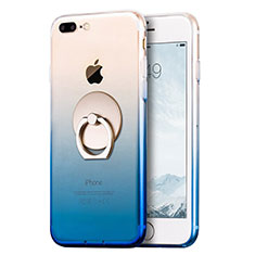 Funda Silicona Ultrafina Transparente Gradiente con Anillo de dedo Soporte para Apple iPhone 7 Plus Azul