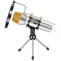 Mini Microfono Estereo de 3.5 mm con Soporte M03 para Vivo iQOO Z6 5G Plata