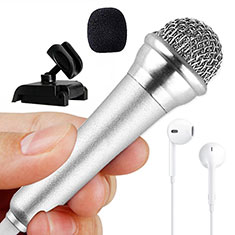 Mini Microfono Estereo de 3.5 mm con Soporte M12 para Vivo X50e 5G Plata