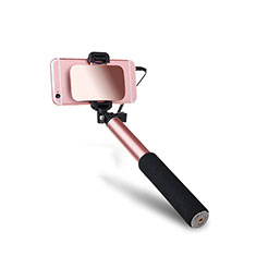 Palo Selfie Stick Extensible Conecta Mediante Cable Universal S03 para Samsung Galaxy M02 Oro Rosa