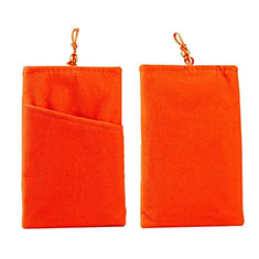 Suave Terciopelo Tela Bolsillo Carcasa Universal para Wiko Sunny 2 Plus Naranja