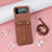 Funda Bumper Lujo Cuero y Plastico Mate Carcasa R06 para Samsung Galaxy Z Flip3 5G Marron