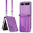 Funda Bumper Lujo Cuero y Plastico Mate Carcasa S04D para Samsung Galaxy Z Flip5 5G Morado