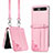 Funda Bumper Lujo Cuero y Plastico Mate Carcasa S04D para Samsung Galaxy Z Flip5 5G Oro Rosa