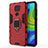 Funda Bumper Silicona y Plastico Mate Carcasa con Magnetico Anillo de dedo Soporte KC2 para Xiaomi Redmi Note 9 Rojo